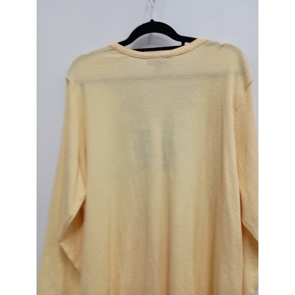 Woman Within Womens BOHO Top Size 2X Yellow Embroidered Floral Henley Thermal - Picture 8 of 8
